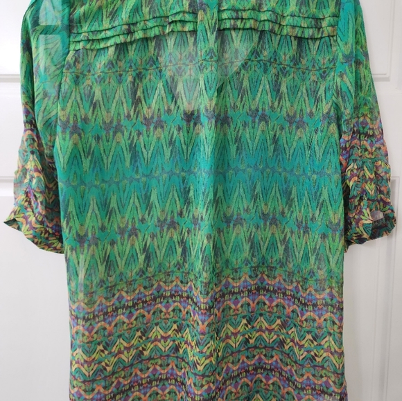 !Skies Are Blue Women's Green Boho Pintucked Short Sleeve Sheer Top Size M! - Picture 3 of 3